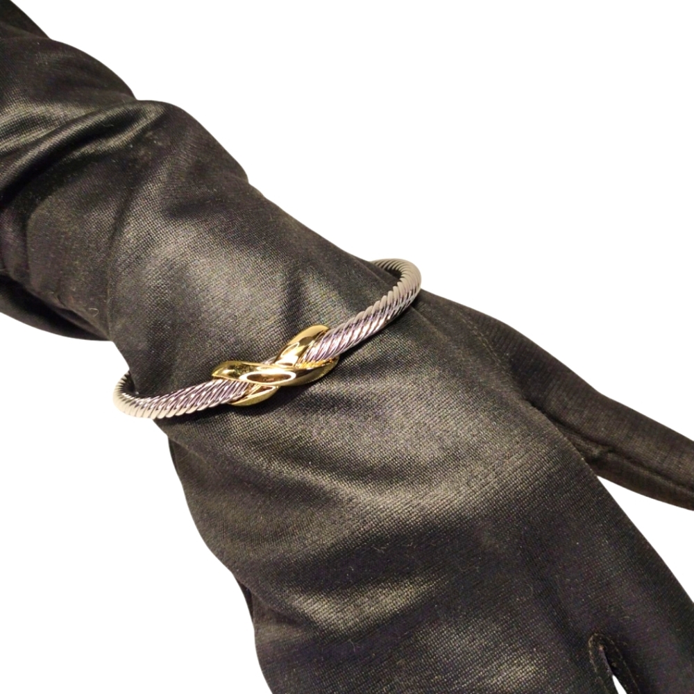 Stainless Steel Lg Silver and Gold Cable Bracelet NWOT